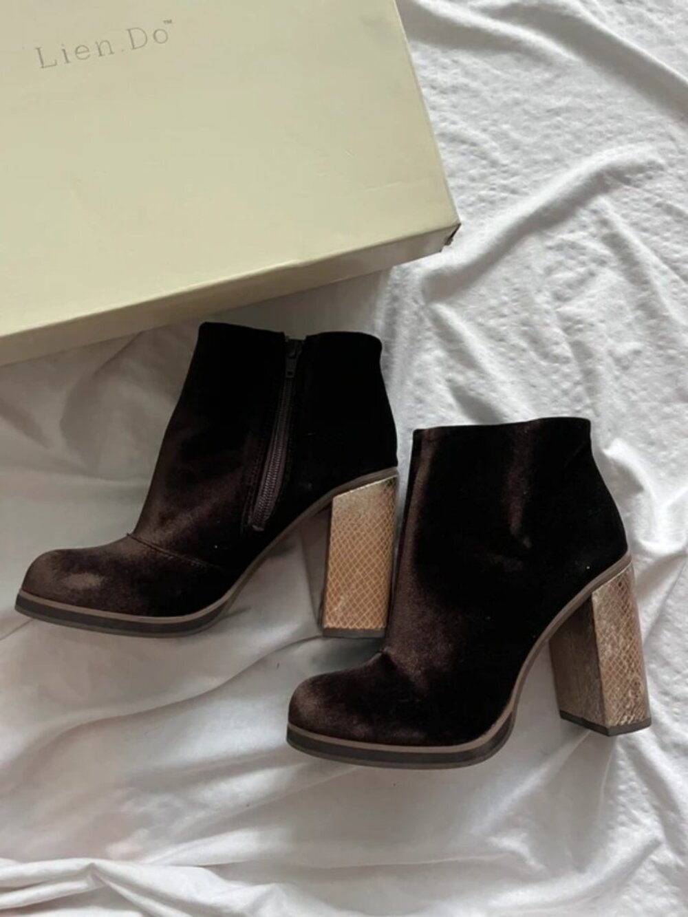 Lien Do Magdalena Chocolate Velvet heeled booties